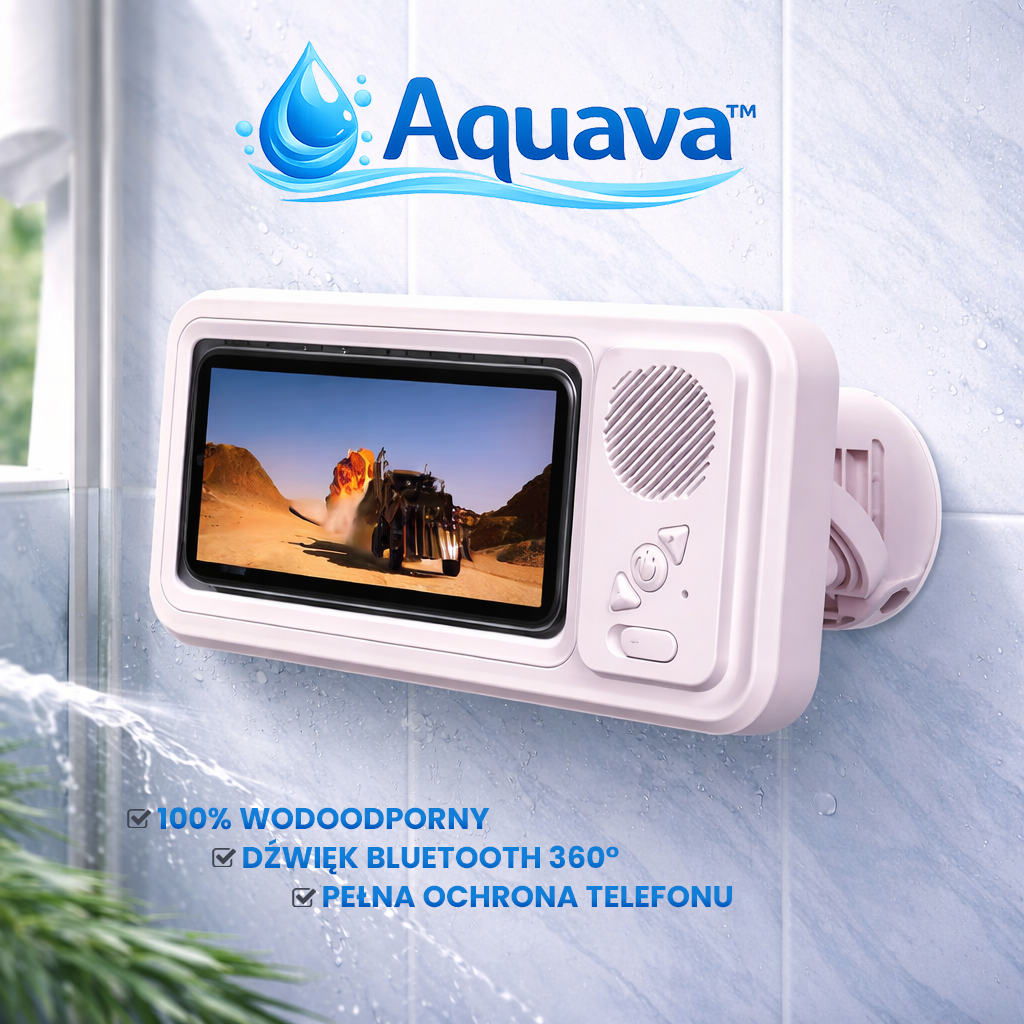 Aquava™ – Wodoodporny głośnik prysznicowy z uchwytem na telefon